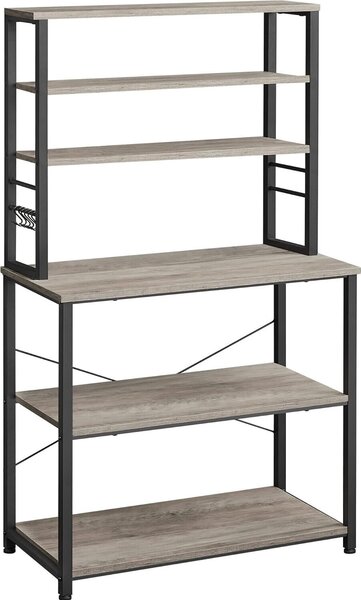 VASAGLE Póka kuchenna Póka na ekspres do kawy 6 póek i 6 haczyków na mikrofalówk Stalowa rama Styl industrialny 40 x 80 x 167 cm Szaro-brzowo-czarny