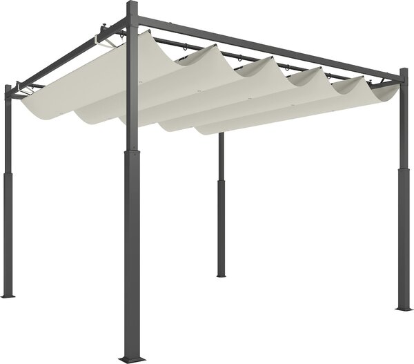 Pergola Outsunny ok. 3x3 m, pawilon ogrodowy, metalowe zadaszenie tarasu, pawilon ogrodowy z regulowanym dachem, wolnostojcy, ochrona UV 30+, na taras i do ogrodu, kremowo-biay
