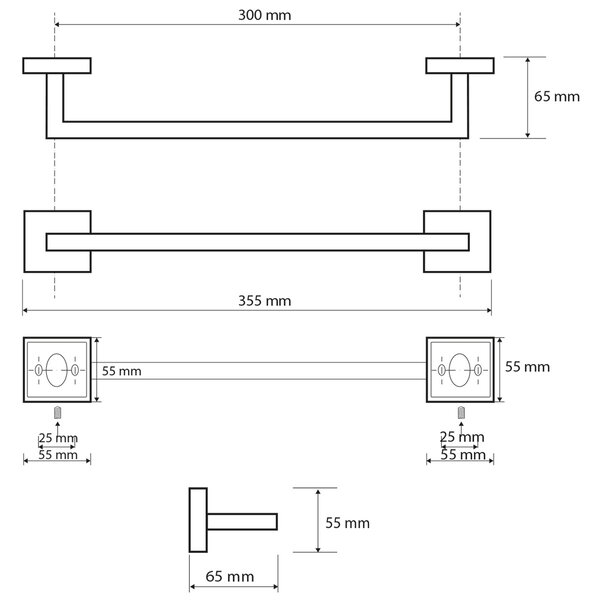 SAPHO XQ401 X-Square uchwyt na ręcznik 35 cm, srebrny