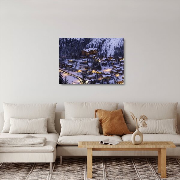 Obraz na szkle - górskie zimowe miasteczko (70x50 cm)