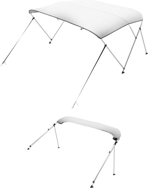 VEVOR Markiza Bimini na dach odzi, 3 uki, aluminiowa rama, wodoodporna markiza Bimini z torb do przechowywania, 216-229 cm (B) Jasnoszary
