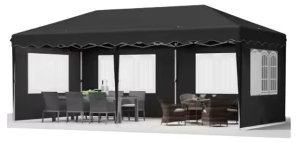 Namiot imprezowy ze cianami bocznymi - 300x600 cm - Skadany - Czarny - Tkanina 420D Oxford - Pawilon Easy-Up - Wodoodporny i odporny na warunki atmosferyczne - Regulowana wysoko