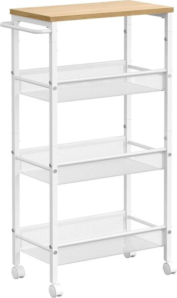 VASAGLE Wózek 4 poziomy, wąski wózek kuchenny, półka wnękowa na kółkach, stal, uchwyt, do małych pomieszczeń, 22 x 45,5 x 77 cm, kuchnia, łazienka, salon