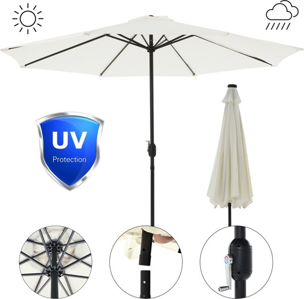 Parasol ogrodowy Ø3 m antracytowy LED obrotowy o 360° z korb i podstaw krzyow