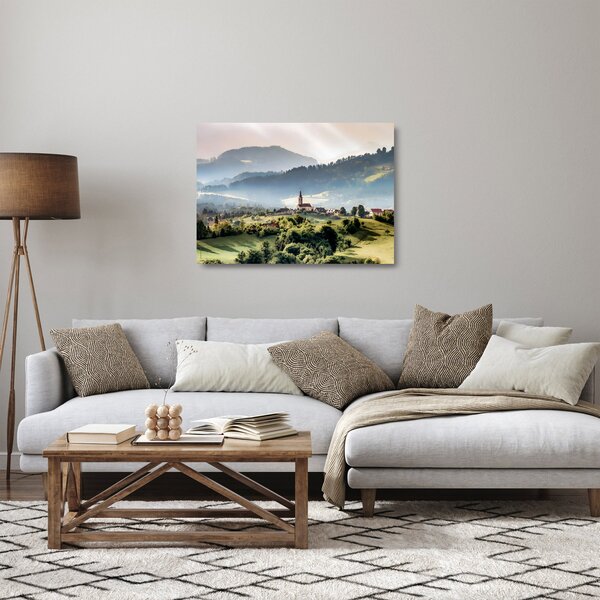 Obraz na szkle - wieś we mgle (70x50 cm)
