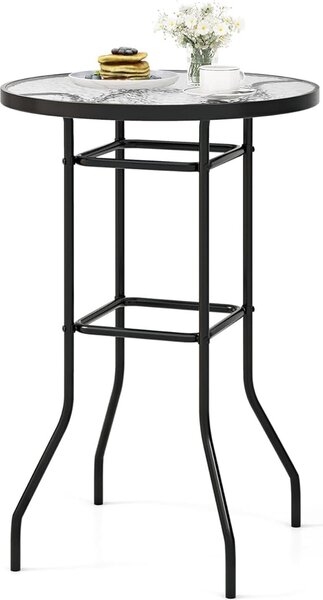 Okrgy stolik tarasowy ze szklanym blatem, stolik bistro 68 x 68 cm z wytrzyma metalow ram, stolik boczny z blatem ze szka ryflowanego