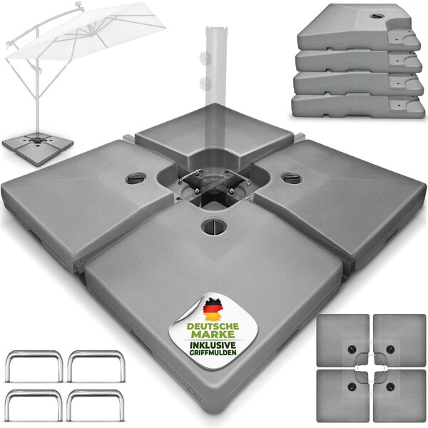 Tillvex® Stojak na parasol szary 90 litrów / 120 kg - 4-czciowy do parasola wspornikowego z metalowym cznikiem | waga parasola moe by wypeniona wod lub piaskiem | stojak na parasol wspornikowy odporny na warunki atmosferyczne