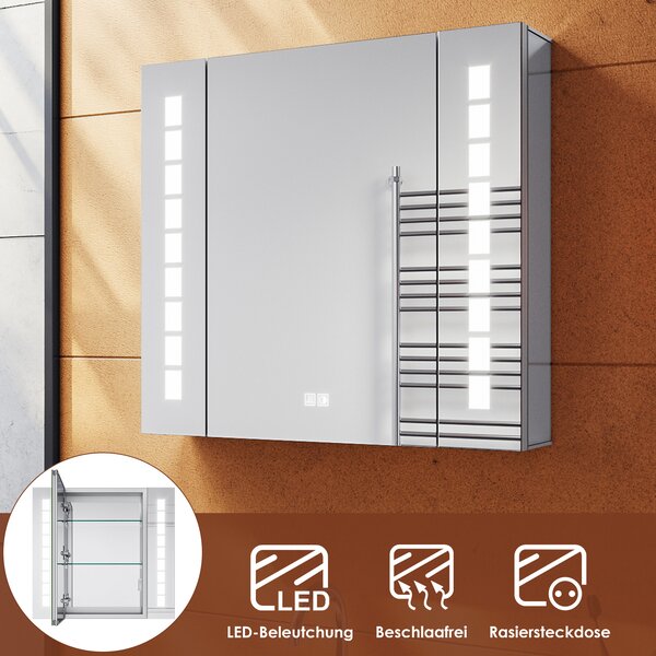 SONNI Aluminiowa szafka z lustrem LED z dotykowym wcznikiem i gniazdem oraz funkcj przeciwmgieln 65x60x13.3cm