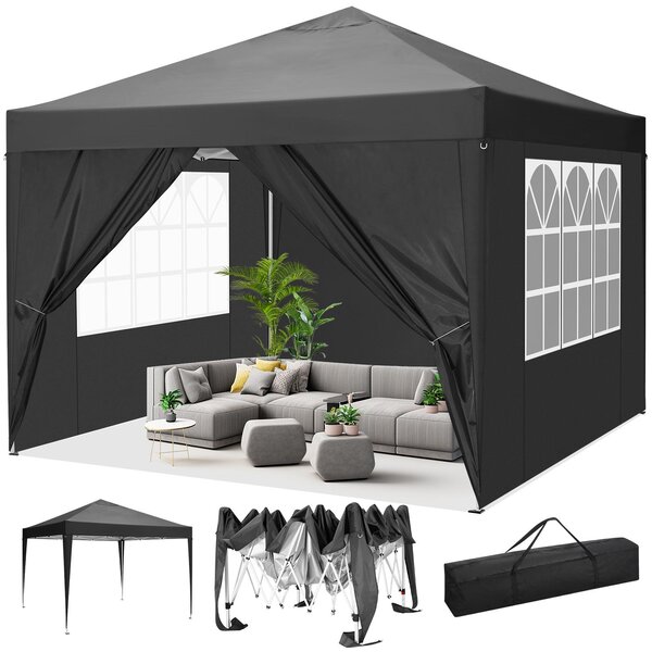 Pawilon, skadany pawilon Pop Up 3x3m, z 4 zdejmowanymi cianami bocznymi, wodoodporny, ochrona UV 50+, regulowana wysoko, w zestawie torba, czarny