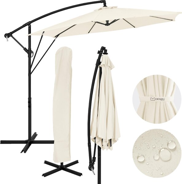 ML-Design Parasol ogrodowy Ø 300 cm Beowy Parasol aluminiowy z korbk, pokrowcem i stojakiem Ochrona przeciwsoneczna UV50+ i wodoodporno Obrotowy o 360° i odchylany