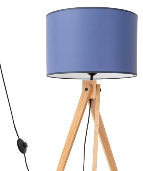 Lampa stojąca podłogowa z abażurem granatowym trójnóg drewniany 1xE27 15W SKUMRA Pure Lume