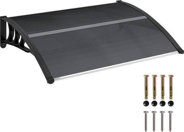 Daszek Outsunny nad drzwi wejciowe 100 x 75 cm zadaszenie ukowe jednoskrzydowe z aluminium i poliwglanu daszek jednoskrzydowy z filtrem UV daszek nad drzwi wejciowe na balkon, ochrona przed socem i deszczem, czarny