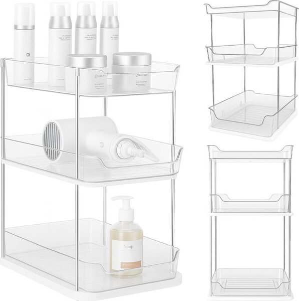 WELLHAUS 3-stopniowy organizer z szufladami – przechowywanie w kuchni i azience, wysuwana póka, plastikowa póka stojca, system porzdkowania