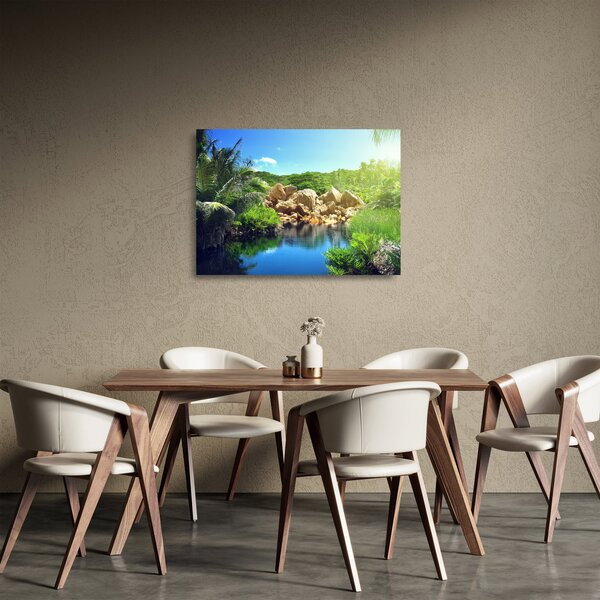 Obraz na szkle - jezioro w dżungli Seszeli (70x50 cm)