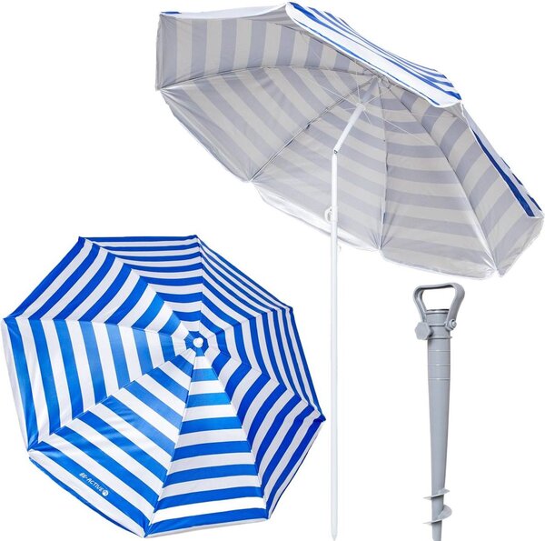 Parasol ogrodowy z kotw skadany plaowy 174 cm idealny na balkon niebieskie paski