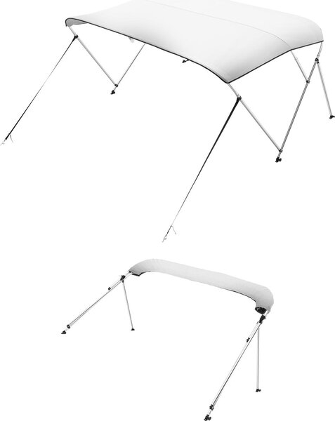 VEVOR Osona przeciwsoneczna na ód Bimini Top (3 uki) wykonana z poliestru 600D z ram ze stopu aluminium, wodoodporna markiza przeciwsoneczna na ód z torb do przechowywania, 137-152 cm (B) Jasnoszary