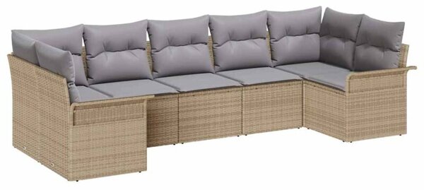 Zestaw Mebli Ogrodowych Komplet Wypoczynkowy Z Poduszkami 7-Częściowy Beżowy Rattan Na Taras Balkon Ogród