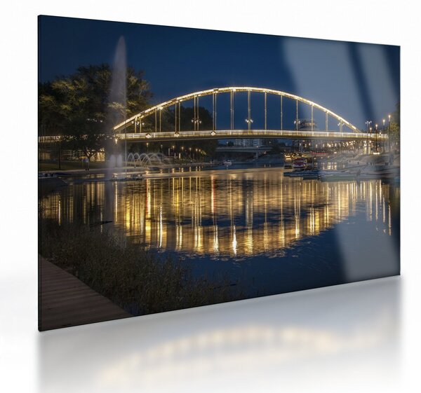 Obraz na szkle - most z fontanną (70x50 cm)