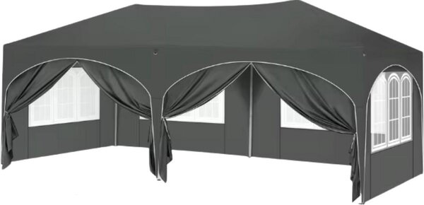 Namiot imprezowy XL 3×6 m – pawilon typu pop-up / namiot ogrodowy – czarny – 6 zdejmowanych cianek bocznych – regulowana wysoko, wodoodporny, odporny na warunki atmosferyczne, stalowa rama malowana proszkowo, tkanina Oxford 210D