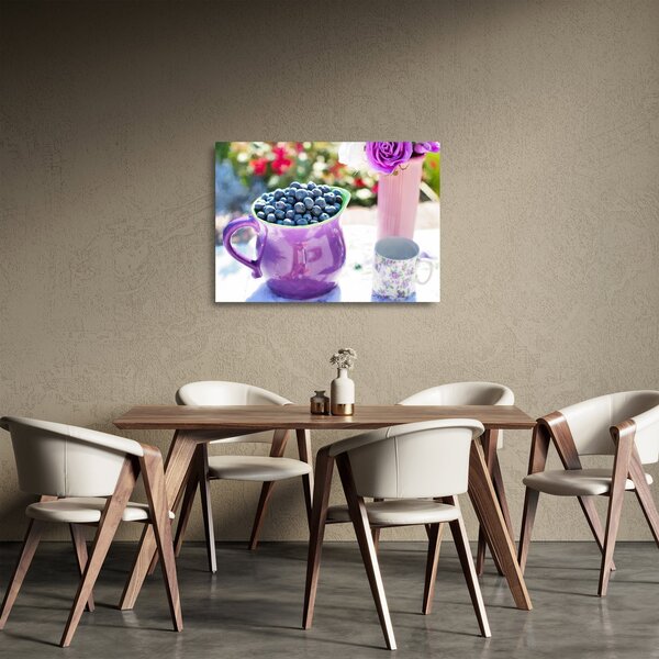 Obraz na szkle - jagody w filiżance (70x50 cm)