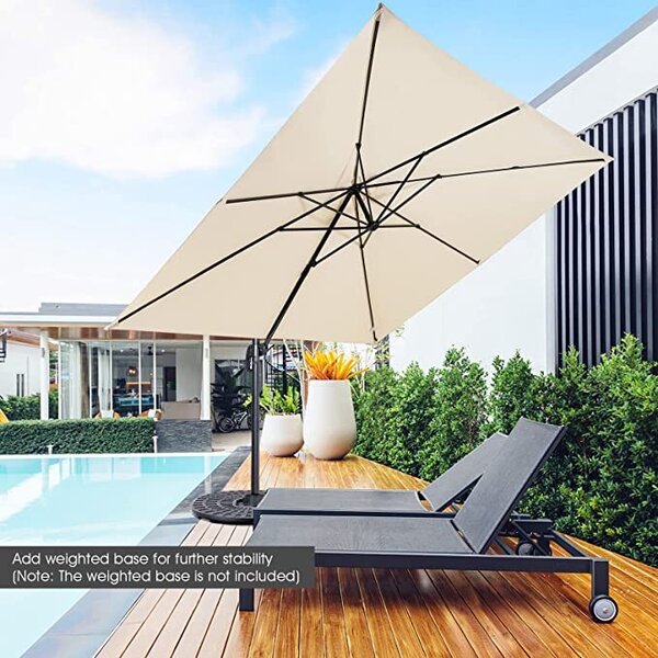Parasol 300cm, parasol wspornikowy z regulowanym ktem nachylenia i mechanizmem korbowym, parasol ogrodowy z podstaw krzyow, parasol rynkowy z ochron UV i wodoodporny, na balkon, ogród, kawiarni