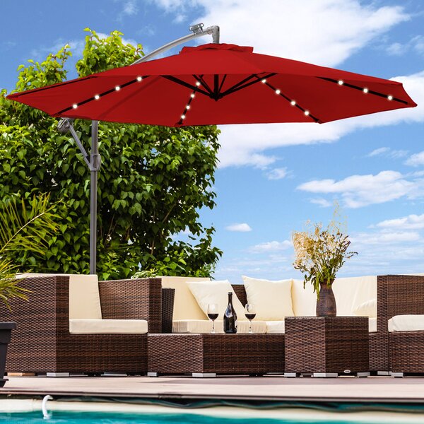 Parasol z owietleniem LED parasol wspornikowy 300 cm parasol ogrodowy pawilon - czerwony