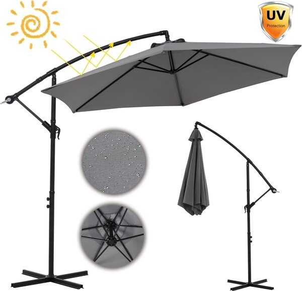 Mucola parasol na korbę parasol wspornikowy parasol ogrodowy parasol plażowy parasol patio parasol przeciwsłoneczny - szary 3 m