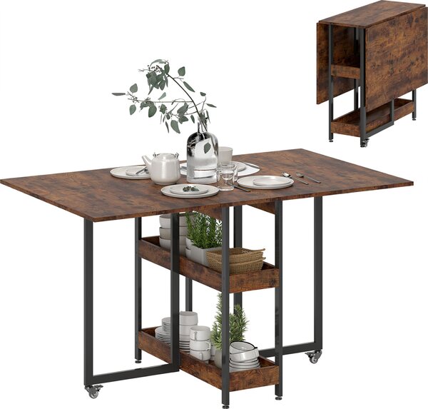 HOMCOM Skadany stó jadalny dla 2-4 osób z 2 otwartymi pókami, stó do jadalni, stó skadany z kókami do maych pomieszcze, jadalnia, kuchnia, 133,4 x 80 x 75 cm, rustykalny brz
