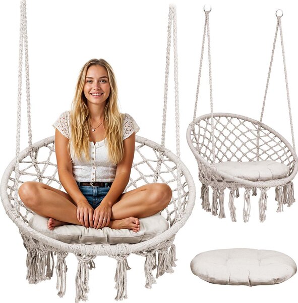 Fotel ogrodowy wiszący huśtawka BOHO beżowy