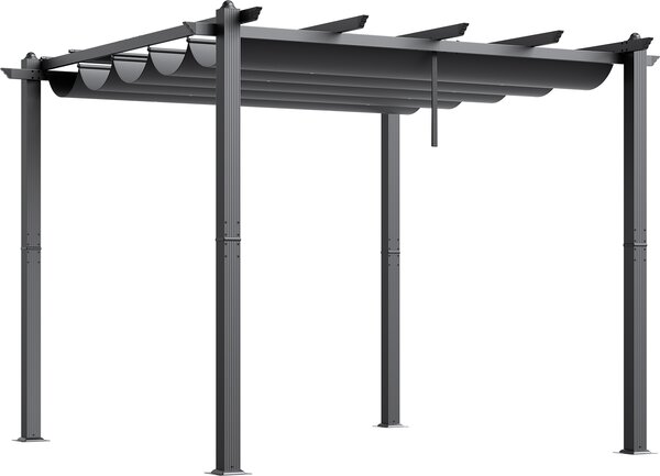 SucceBuy 10'x10' chowana pergola do uytku na zewntrz z baldachimem, wykonana z aluminium, nowoczesna ochrona przeciwsoneczna na patio, ogrody, tarasy i podwórka - Szary