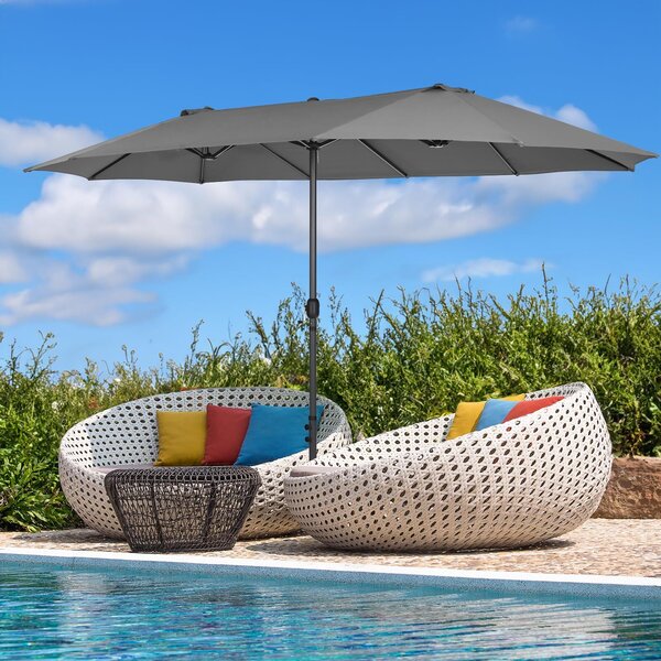 Podwójny parasol 470x280 cm, parasol z rczn korb i 12 ebrami, ochrona UV, parasol ogrodowy (szary)
