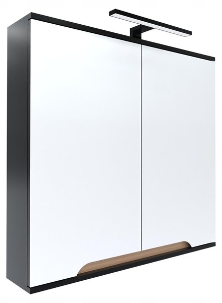 Szafka z lustrem dwudrzwiowa 60x16x75 czarny/db, lampa LED 40cm, Omeble