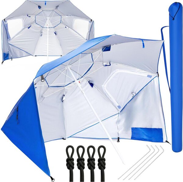 Duy parasol plaowy, ogrodowy, 3w1, skadany parawan z oson UV, Ø 215 cm, niebieski