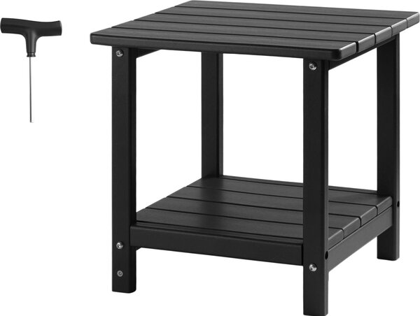 Plastikowy stolik boczny SucceBuy, 45x38x44 cm, stolik ogrodowy wykonany z HDPE z dwiema pókami, uniwersalny jako stolik nocny, stolik kawowy lub stolik dekoracyjny, idealny na patio, basen, pla, werand i do ogrodu, czarny