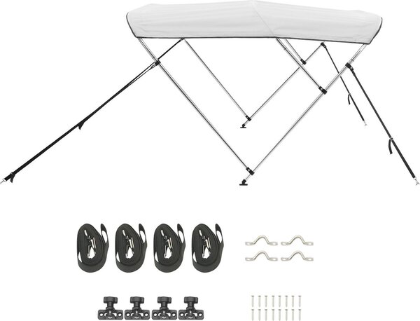 SucceBuy Pokrowiec na ód Bimini-Top (3 uki) wykonany z wytrzymaego poliestru 600D z aluminiow ram, wodoodporna markiza do odzi z praktyczn torb do przechowywania, szeroko 137-152 cm, jasnoszary