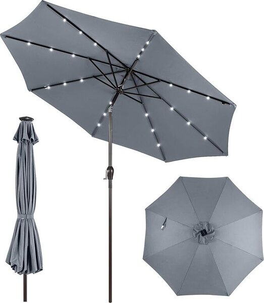 KOMFOTTEU parasol 300 cm z LED, skadany parasol ogrodowy, parasol tarasowy z korb i 8 ebrami i ochron przeciwsoneczn, parasol wspornikowy do ogrodu, balkonu