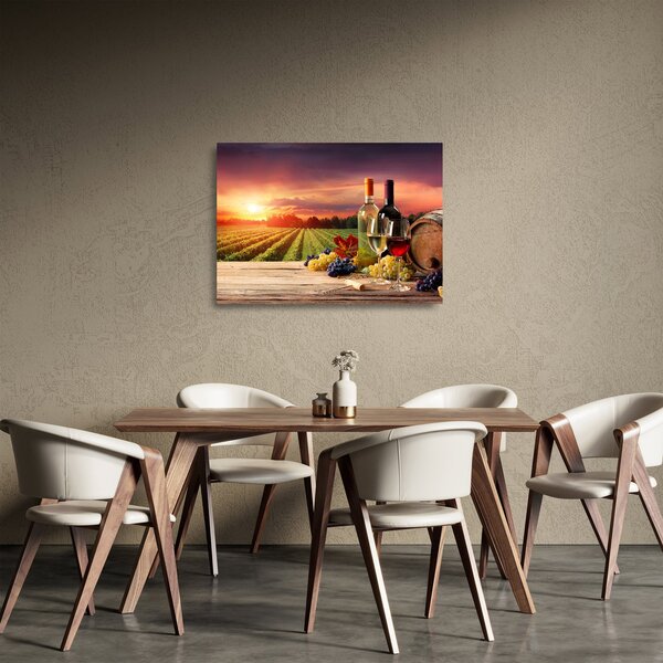 Obraz na szkle - winnica z winem (70x50 cm)