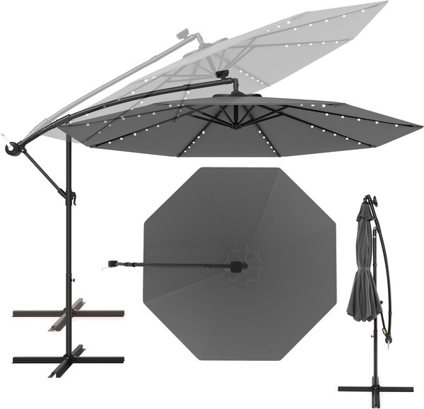 KOMFOTTEU Parasol 3 m z diod LED, parasol ogrodowy z ochron UV i podstaw krzyow, uchylny parasol na korb, parasol rynkowy, parasol ogrodowy na patio, basen