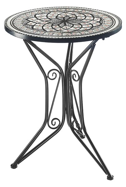 Stó ogrodowy Kobolo z blatem o wygldzie mozaiki - wysoko 68 cm rednica 55 cm - ródziemnomorski szary okrgy metal meble balkonowe meble ogrodowe meble ogrodowe deco