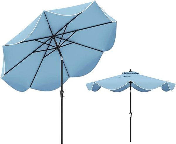 280 CM parasol ogrodowy, parasol zewntrzny z oson przeciwsoneczn i metalow ram oraz 8 rozpórkami i przecznikiem, baldachim z poliestru, 2-czciowy supek, niebieski