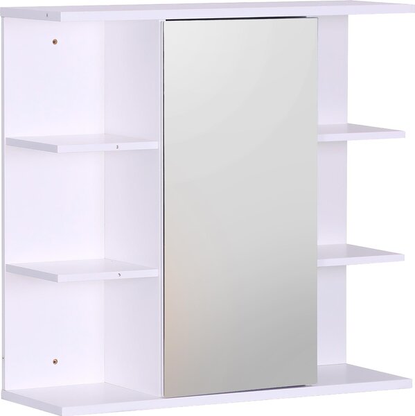 Szafka azienkowa Relaxdays z lustrem, 6 póek, 2 przegródki wewntrzne, wys. x szer. x g.: 64 x 62 x 21 cm, monta na cianie, wiszca szafka azienkowa, niebiesko-szara