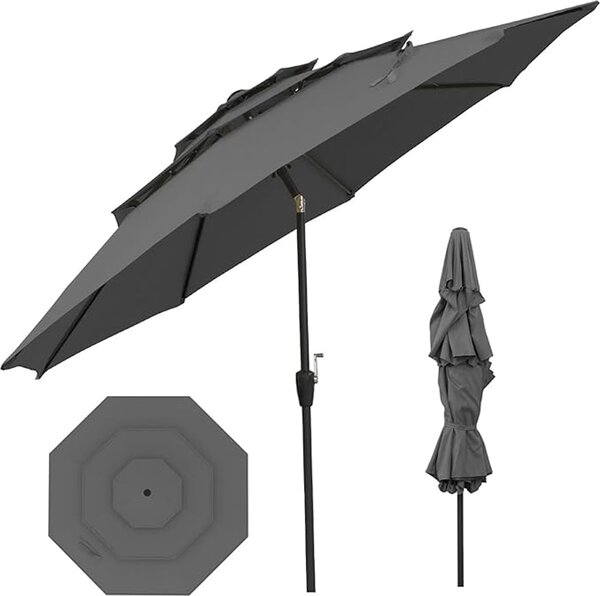 KOMFOTTEU 3-poziomowy parasol, parasol ogrodowy skadany pod ktem 45°, parasol tarasowy z ochron przeciwsoneczn i powok PA, parasol balkonowy do ogrodu, patio, na podwórko