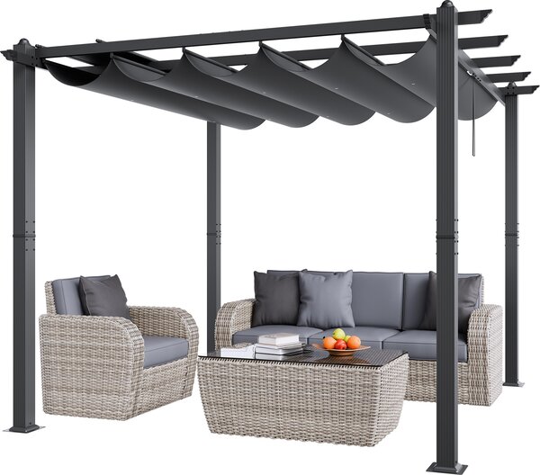 VEVOR 10'x10' chowana pergola do uytku na zewntrz z baldachimem, aluminiowa pergola z chowanym baldachimem, nowoczesna pergola z baldachimem przeciwsonecznym na tarasy, ogrody