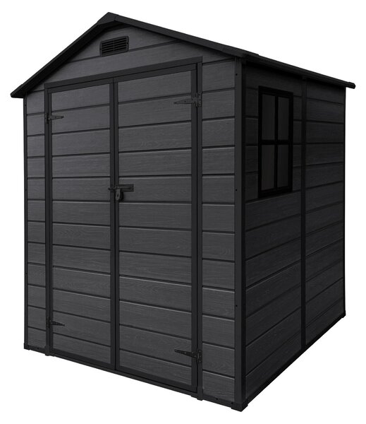 ECD Germany – altana ogrodowa odporna na warunki atmosferyczne, 5 m³, z tworzywa sztucznego, z podwójnymi drzwiami, podog i dachem dwuspadowym, 151 x 182 x 220 cm, ciemnoszara, schowek na narzdzia, altana ogrodowa