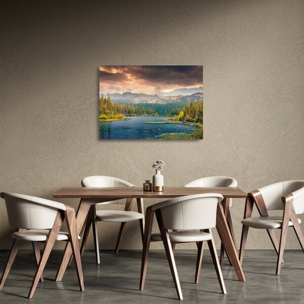 Obraz na szkle - górskia rzeka i góry (70x50 cm)