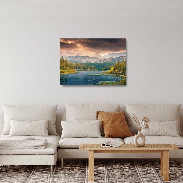 Obraz na szkle - górskia rzeka i góry (70x50 cm)
