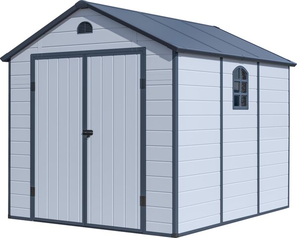 Domek ogrodowy G21 Boston 670 - 241 x 278 cm, plastikowy, jasnoszary