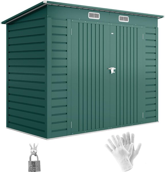 Metalowa szopa narzdziowa Outsunny 4,1 m² 249x121x183 cm Zamykana szopa ogrodowa z dachem dwuspadowym, podwójnymi drzwiami, szopa ogrodowa z oknem, szopa narzdziowa do uytku na zewntrz, zielony ogród