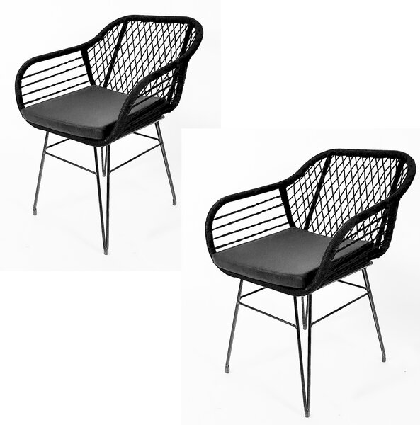 Kobolo krzesa do jadalni zestaw 2 krzese z poduszk - retro look czarny metal i lina - krzesa do jadalni krzesa kuchenne fotel bar deco