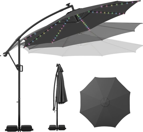 Parasol ogrodowy KOMFOTTEU Ø 300 cm z 96 kolorowymi wiatami, 9 trybów, parasol z korbk i moliwoci obrotu o 360°, parasol rynkowy z podstaw na taras, do ogrodu